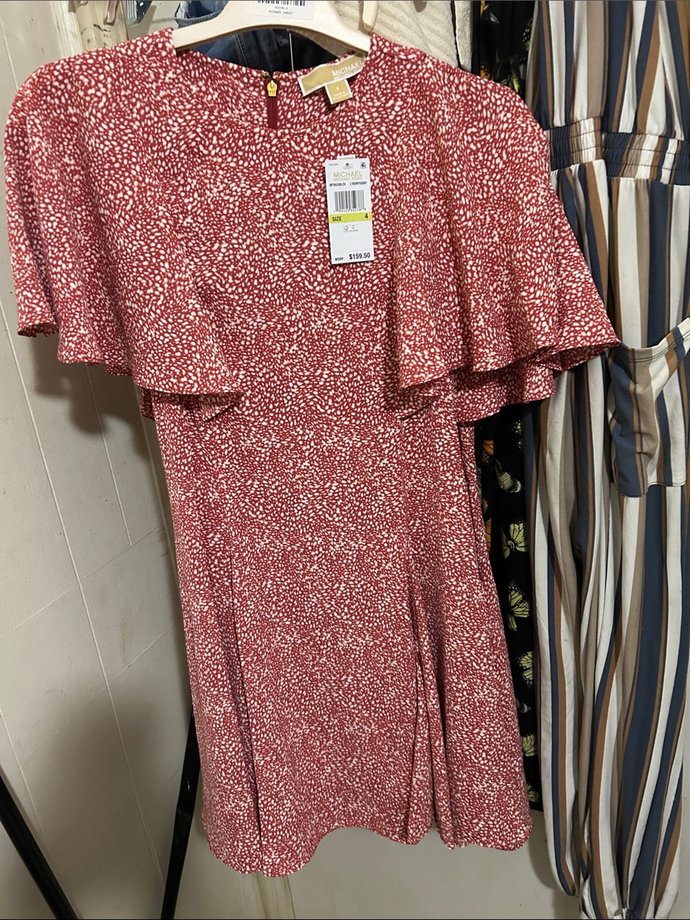 Michael Kors Dusty Red Speckled Flutter-Sleeve Dress